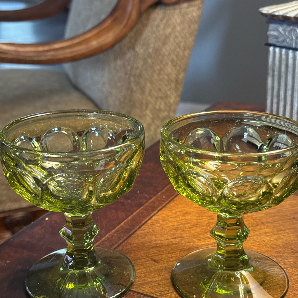 6 Vintage Green Dessert Goblets